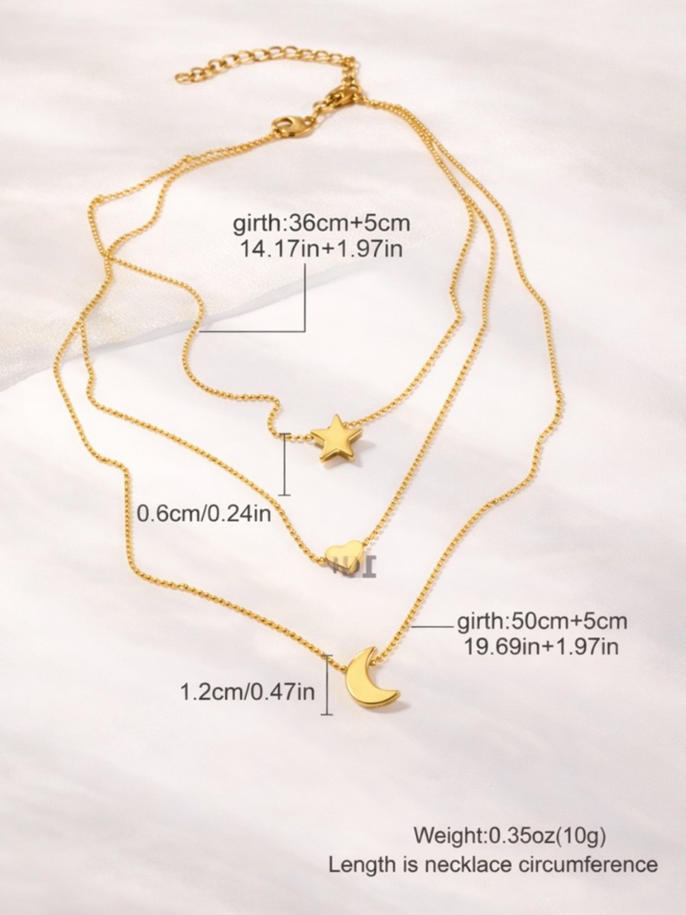 Gold 3 Layer Star Moon Heart Necklace Boho Minimalist - Picture 2 of 4